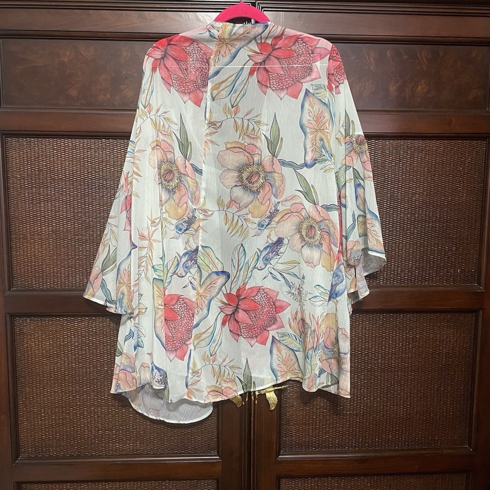 Sukiso Botanical Short Bell Sleeves Swim Cover Up Size L/ XL Beach Fairy Floral - Picture 3 of 16